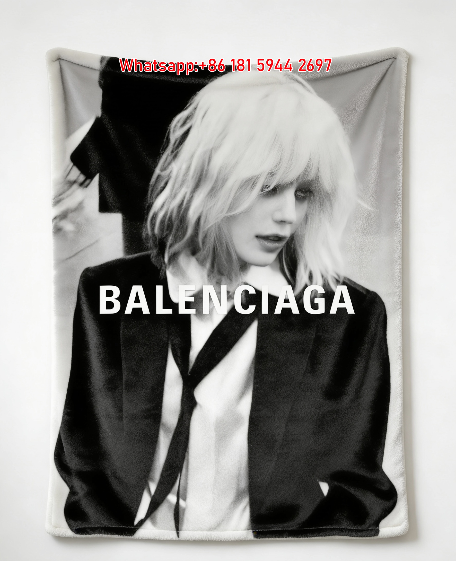 Balenciaga Black & White Photo Print Fleece Throw Blanket BA430